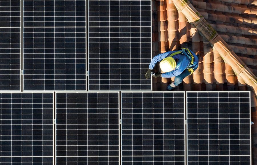 Solar array across a tiled roof